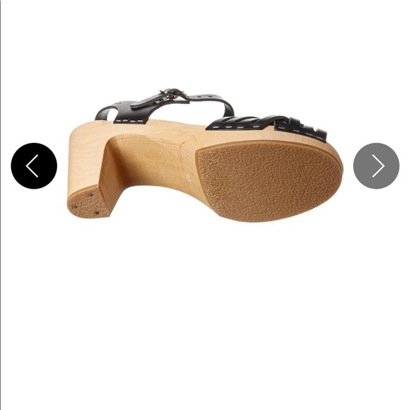 Swedish Hasbeens Black Braided Sky High Peep toe Wooden Stapled Clogs/Sandals - Picture 4 of 16